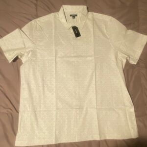 Alfani Tan Cream Casual Button Down Shirt Cotton Blend